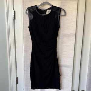 Sea New York Black Textured Bouclé & Leather Trim Sleeveless Dress